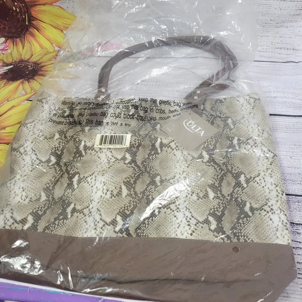 Ulta Brand‎ New Shoulder Bag Tote - Snakeskin Faux/Brown NWT